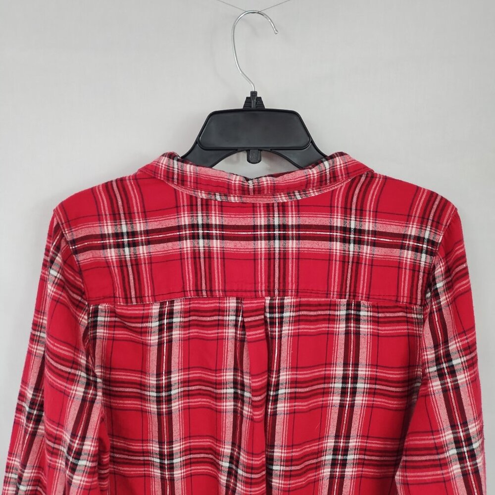 Cato Women's Red Plaid Long-Sleeve Half Button Flannel Tunic Length Size M - Picture 10 of 11